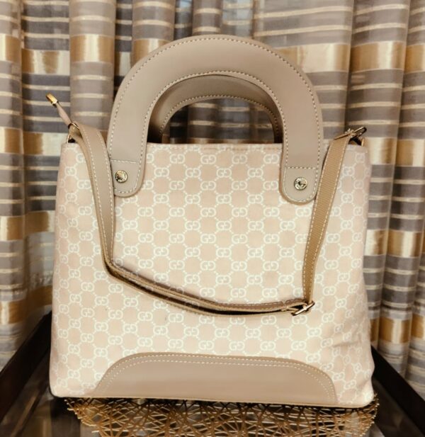 Tote Bag (Flat Handle - Beige & White)